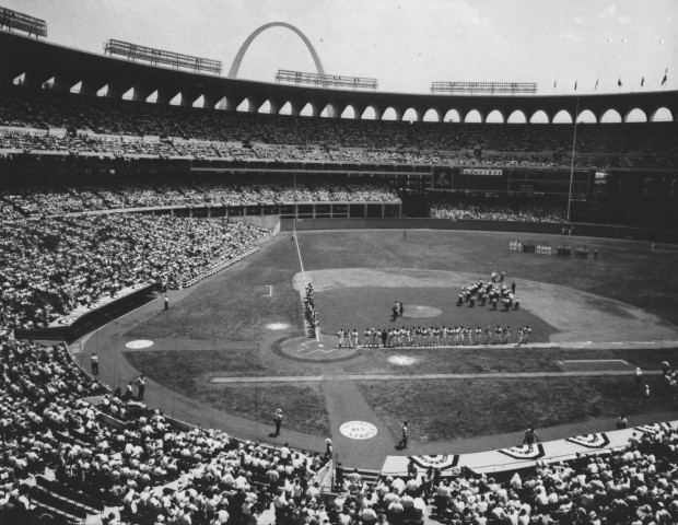 ballpark_museum's tweet photo. #MissingOpeningDay? Busch Memorial Stadium (aka Busch II) opened 5/12/1966 for the #NFL and #MLB #Cardinals. One of the first multipurpose "cookie-cutter" facilities, a natural turf stadium, converted to Astroturf in 1970. #Busch II hosted #WorldSeries in 8 different seasons. https://t.co/UCgeqbIBit