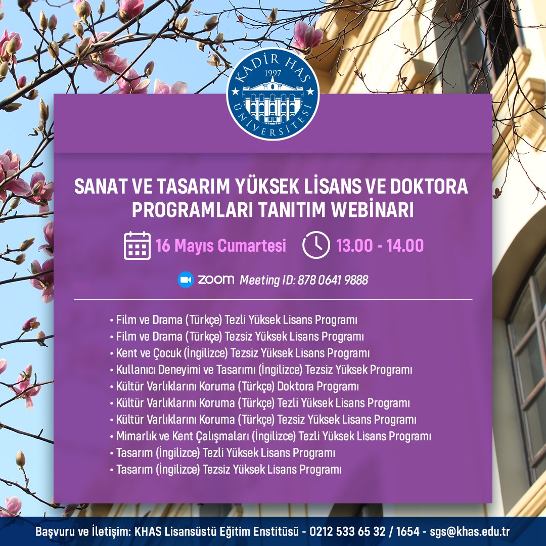 Kadir Has Üniversitesi UX Master Programı webinarı'na davetlisiniz!📣
16 Mayıs Cumartesi 13:00-14:00 arasında sorularınızla birlikte sizleri bekliyoruz 👉 Zoom ID: 878 0641 9888

Erken dönem başvuruları 29 Mayıs'a kadar devam edecektir. Detaylı bilgi için: mix.khas.edu.tr/index.html