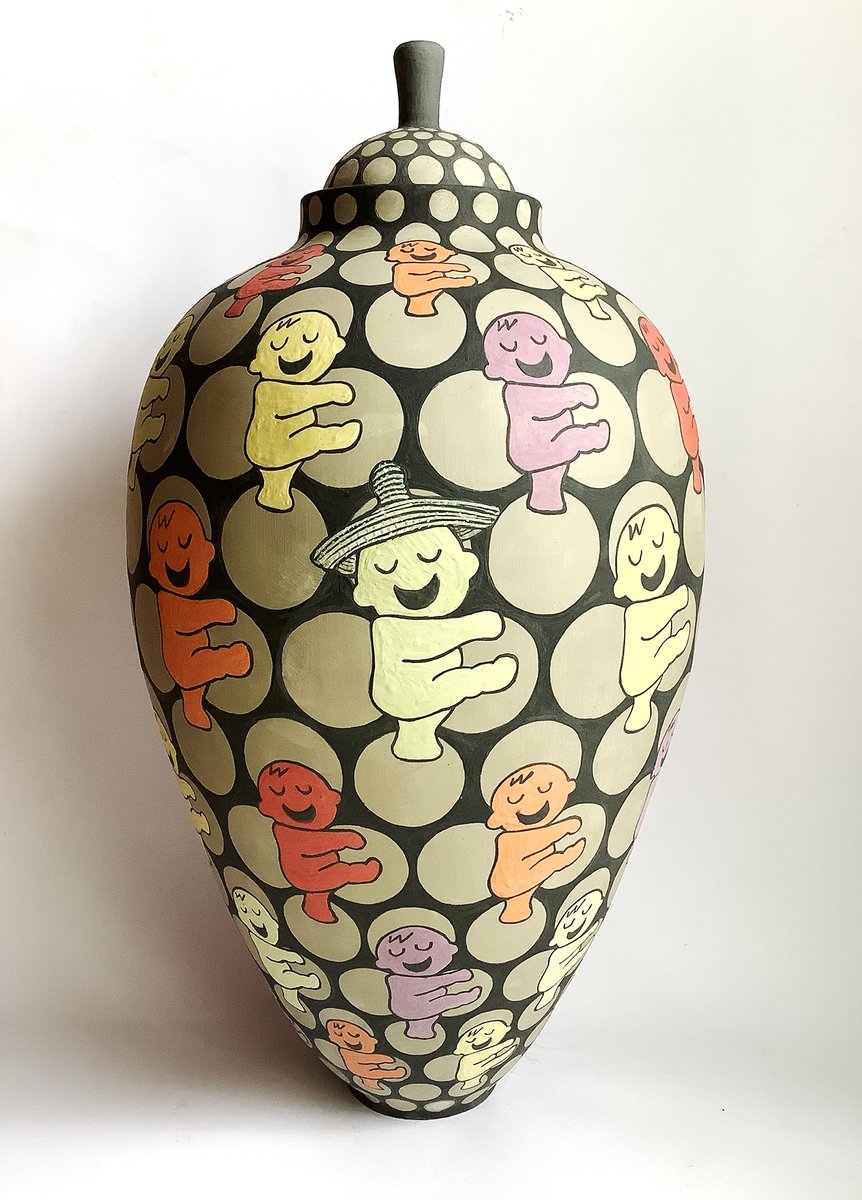 studioslipware's tweet photo. Finished the #jellybabies, drying slowly. This is a #comission kiln on at the end of the month I hope depending on lock-down here in Granada, we are still only allowed 1 km from home to shop or chemist &amp; kiln is 37 km. Blog post on why the hat to follow. #slipware #happypot https://t.co/BAr4nvpbzf