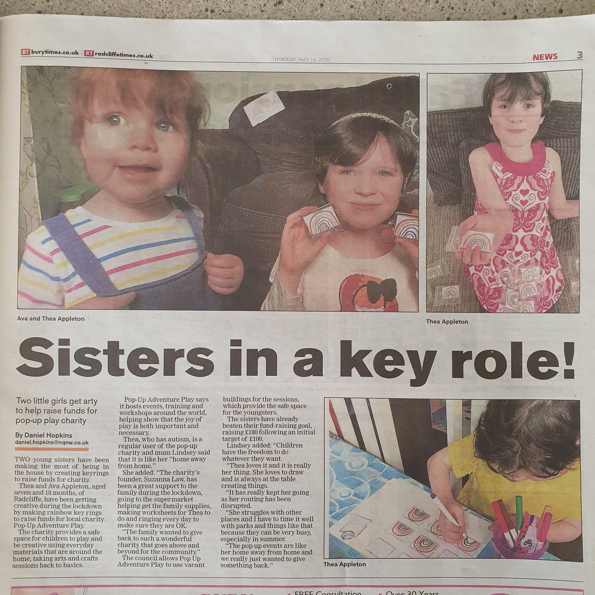 popupplay's tweet photo. EXTRA EXTRA READ ALL ABOUT IT - Pop-Up Play Shop regulars Thea and Ava have been raising funds for Pop-Up Adventure Play and have now found themselves in the newspaper! Hoorah! Thanks to @LinziAppleton84, and @themet #Exciting #ThankYou #LetsSupportPlay #PlayNoMatterWhat https://t.co/iNMBEcFxVt