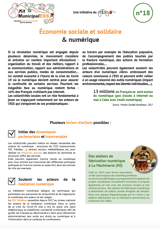 ReseauRTES's tweet photo. 📝 Découvrez deux nouvelles fiches du kit #MunicipalESS autour de thématiques liées à la crise #Covid19 et aux réponses que les #CollTerr peuvent apporter ou encourager :  
fiche n°1⃣7⃣ - Animer son territoire 
fiche n°1⃣8⃣ - #ESS &amp; numérique 👉 https://t.co/9EE6pWHY6A https://t.co/ejQhCJaHkb