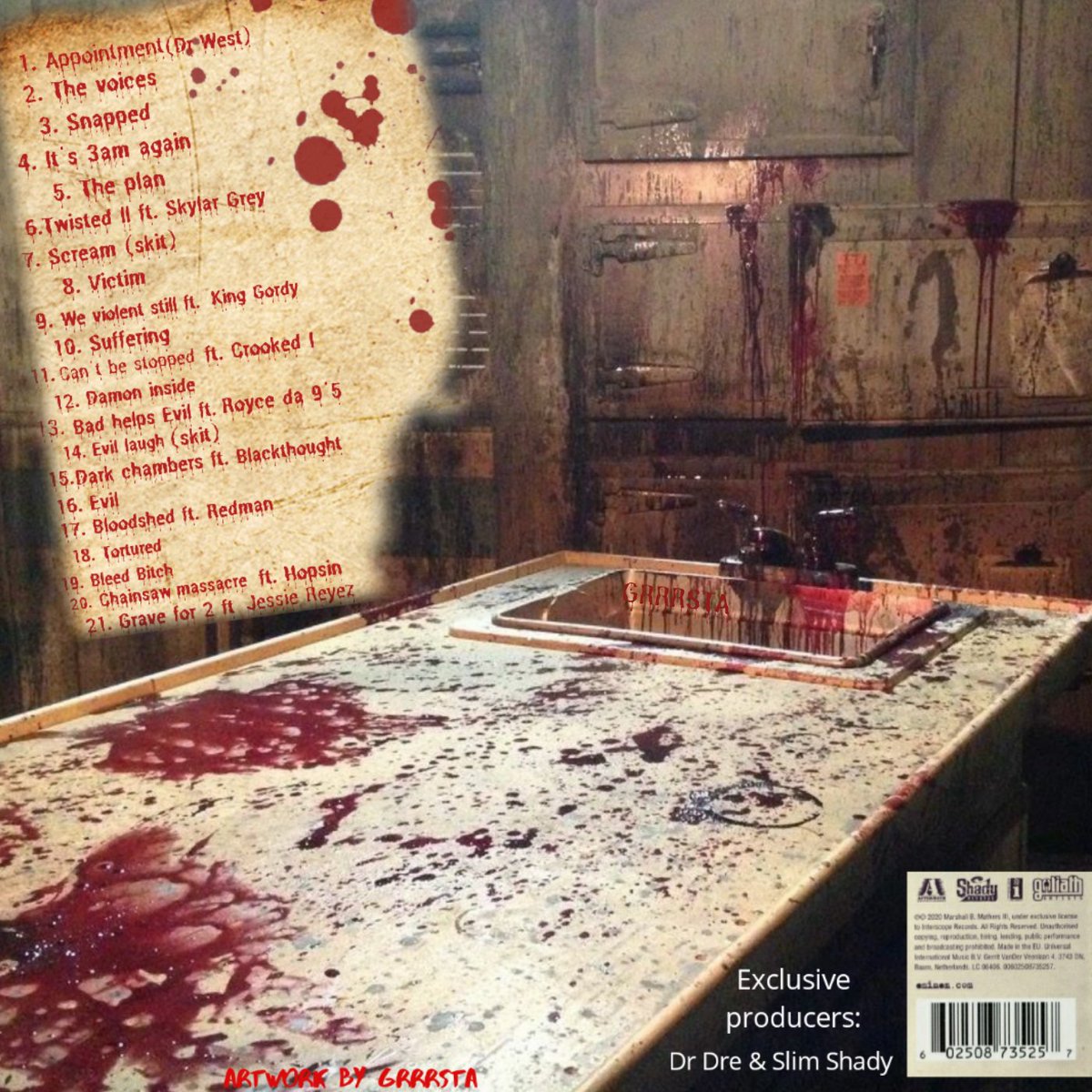 Grrrsta's tweet photo. #eminem #slimshady #crookedi #royceda95 #redman #blacktought #tricktrick #Lazarus #bizzare #hopsin #jessiereyez #aftermath #shadyrecords #rapgod #fanmade #customalbum #deluxealbum #relapse #recovery #interscoperecords #alternativecover #listentorapmusic #3am #art #tbt #grrrsta https://t.co/RMjy8uaBgp