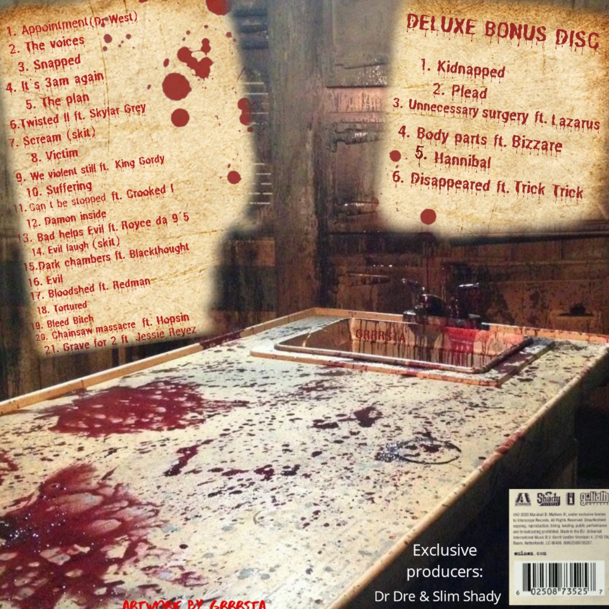Grrrsta's tweet photo. #eminem #slimshady #crookedi #royceda95 #redman #blacktought #tricktrick #Lazarus #bizzare #hopsin #jessiereyez #aftermath #shadyrecords #rapgod #fanmade #customalbum #deluxealbum #relapse #recovery #interscoperecords #alternativecover #listentorapmusic #3am #art #tbt #grrrsta https://t.co/RMjy8uaBgp