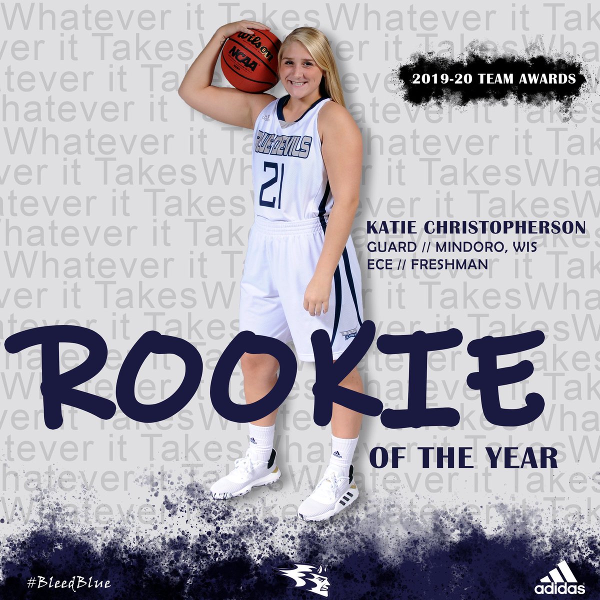 BlueDevilsWBB's tweet photo. 2019-20 Team Voted Awards 🏆

Rookie of the Year 
#21 Katie Christopherson (Fr./Melrose-Mindoro, Wi) 

#WhateverItTakes #DoYourJob https://t.co/mWQTEgcun8