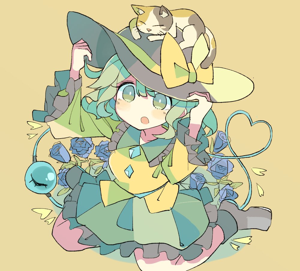 komeiji koishi 1girl green skirt shirt skirt hat yellow shirt frills  illustration images