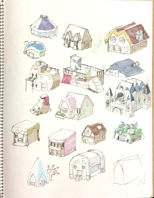 これは3年前くらいに描いたRPG系マリオの建物たち 