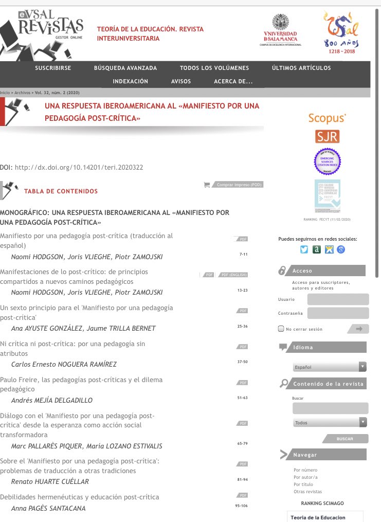 RevTeoriaEdu's tweet image. 📍¡Nuevo número disponible! 📝
Vol. 32. Núm. 2 (2020) 

Monográfico: Una respuesta iberoamericana al «Manifiesto por una pedagogía post-crítica»

🔗 revistas.usal.es/index.php/1130…

#JustPublished
#EducationalTheory
#Philosophyofeducation
#Teoriadelaeducacion 
#Filosofiadelaeducacion