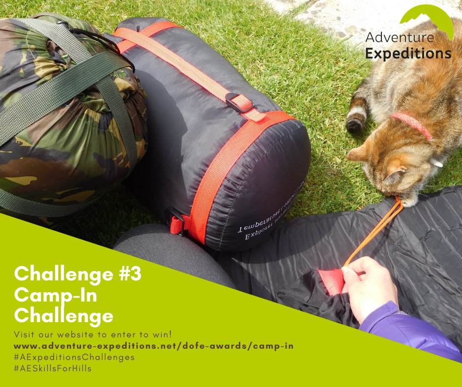 Lockdown Challenge #3 Camp-In Challenge! Pitch up in your garden or create a shelter in your home! Visit our website to enter to win a two-person tent, sleeping mat or sleeping bag: adventure-expeditions.net/dofe-awards/ca…
#AExpeditionsChallenges #AESkillsForHills