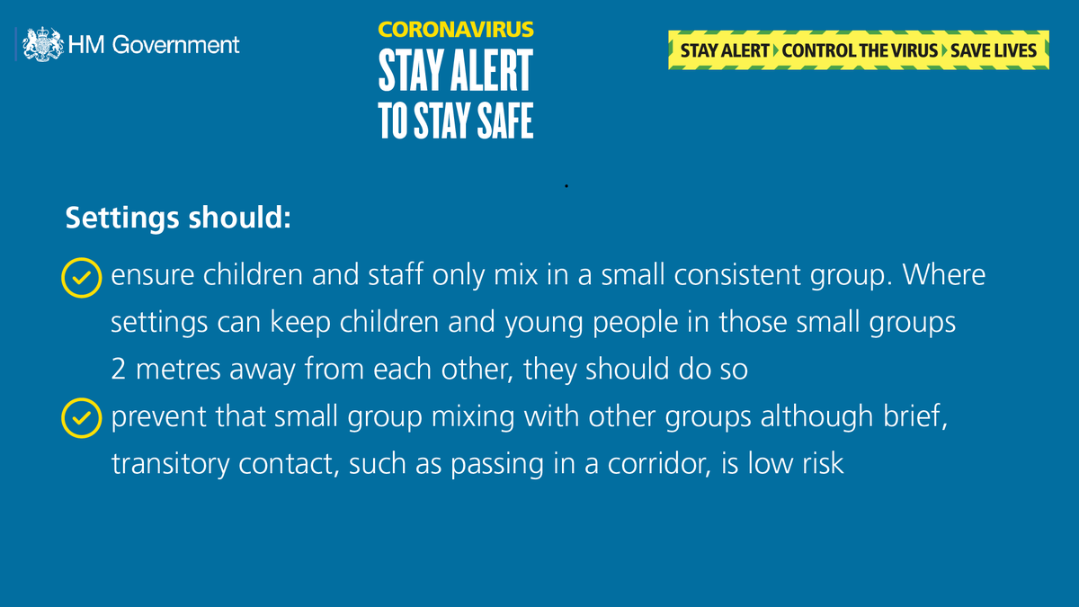 We have set out the steps which education settings should take to reduce the risk of transmission for children and staff.Find out more:  https://www.gov.uk/government/publications/coronavirus-covid-19-implementing-protective-measures-in-education-and-childcare-settings/coronavirus-covid-19-implementing-protective-measures-in-education-and-childcare-settings