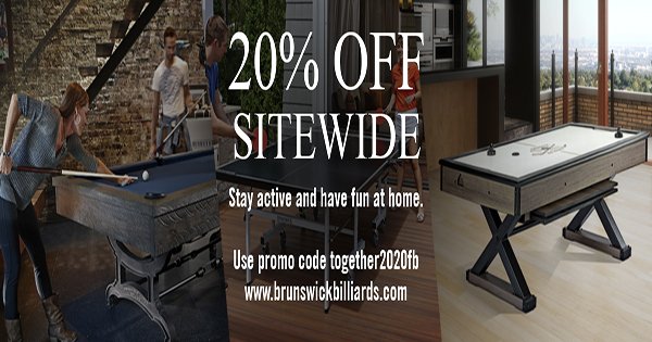 Brunswick Billiards is offering 20% off site wide!! Take advantage of this awesome sale and the best product in the industry!