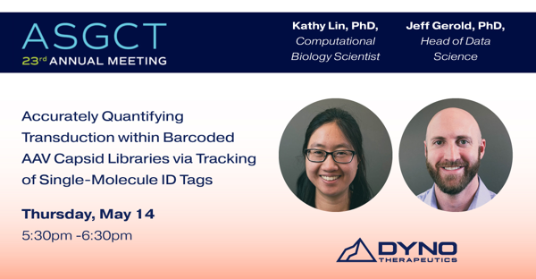 Dyno_Tx's tweet photo. Today at #ASGCT20: Dyno presents a poster on tracking methods that support development of new #AAVvector capsid libraries, with comment by Kathy Lin, PhD, Computational Biology Scientist, and Jeff Gerold, PhD, Head of Data Science. #genetherapy https://t.co/wTWTbhH0m7