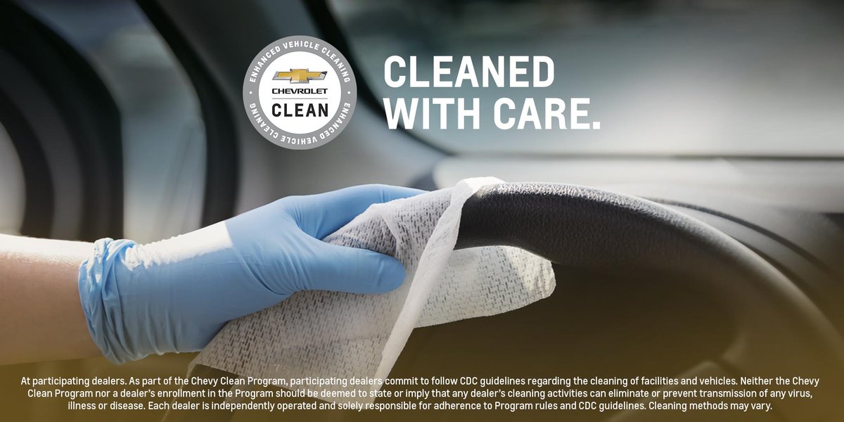 Your Chevy Clean dealers commit to using enhanced vehicle cleaning measures with CDC-approved cleansers.