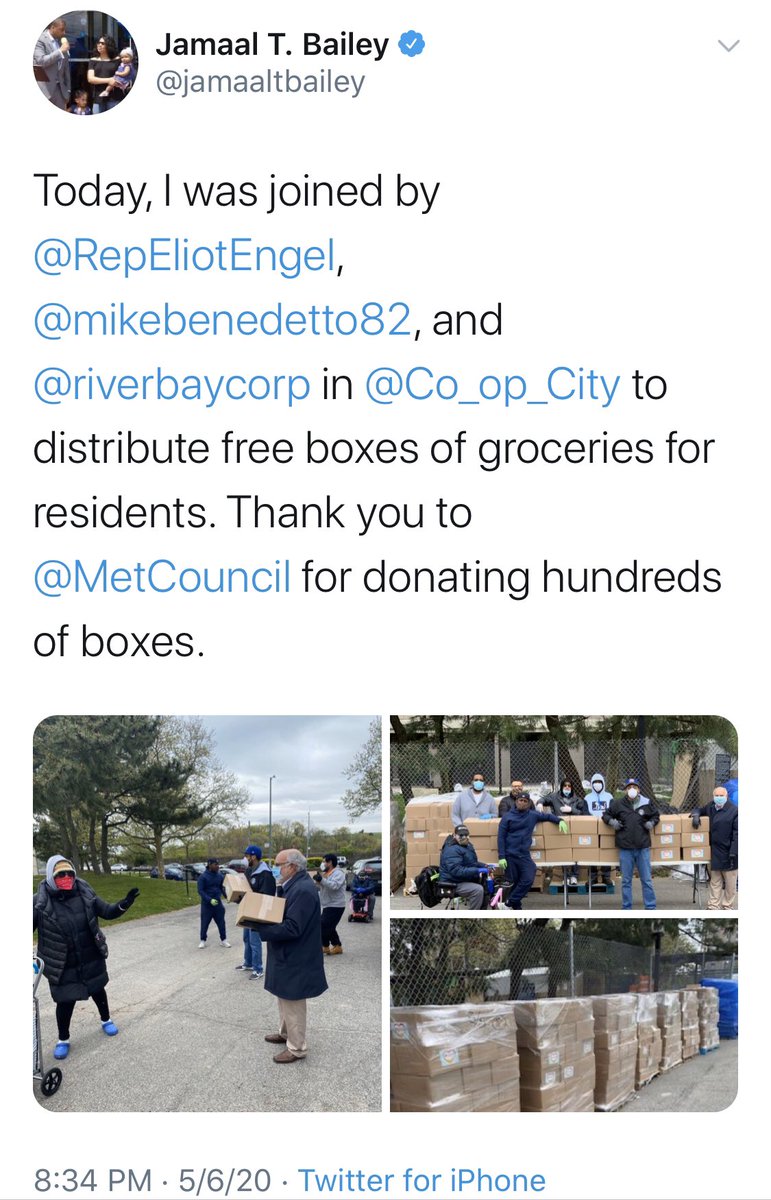 Here’s a tweet from a local state senator saying Engel was at a food handout last week in the district. Both the senator and Engel’s office have since told me he wasn’t there: