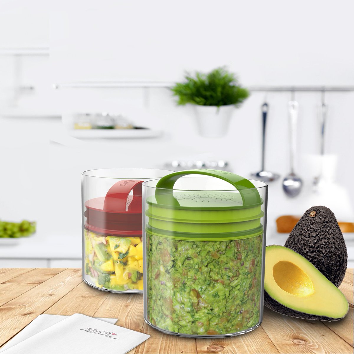 prepara's tweet image. Not only perfect for guacamole 🥑, but keeps your yogurts, mixes, salsas, dips, sauces and more extra fresh. Simply push the plunger down to force air out. Pull up to release. Easy! No clips, levers, buttons, or switches. 

🛍 - prepara.com/collections/al…