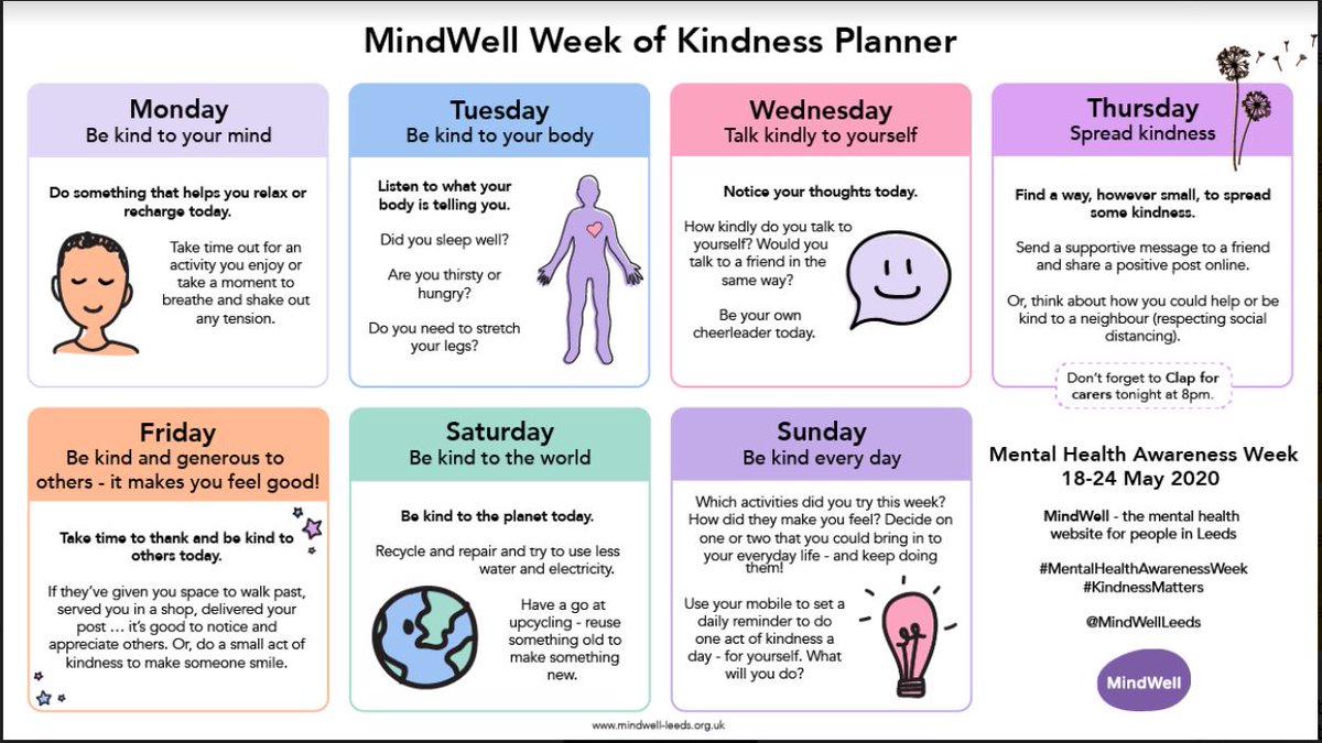 Join our Week of Kindness for  #MentalHealthAwarenessWeek from 18-24 May. There's different themes &amp; activities each day, new resources &amp; lots of ideas to help us all think about how we can be kind to ourselves &amp; others during this difficult time. See bit.ly/2yYR89t