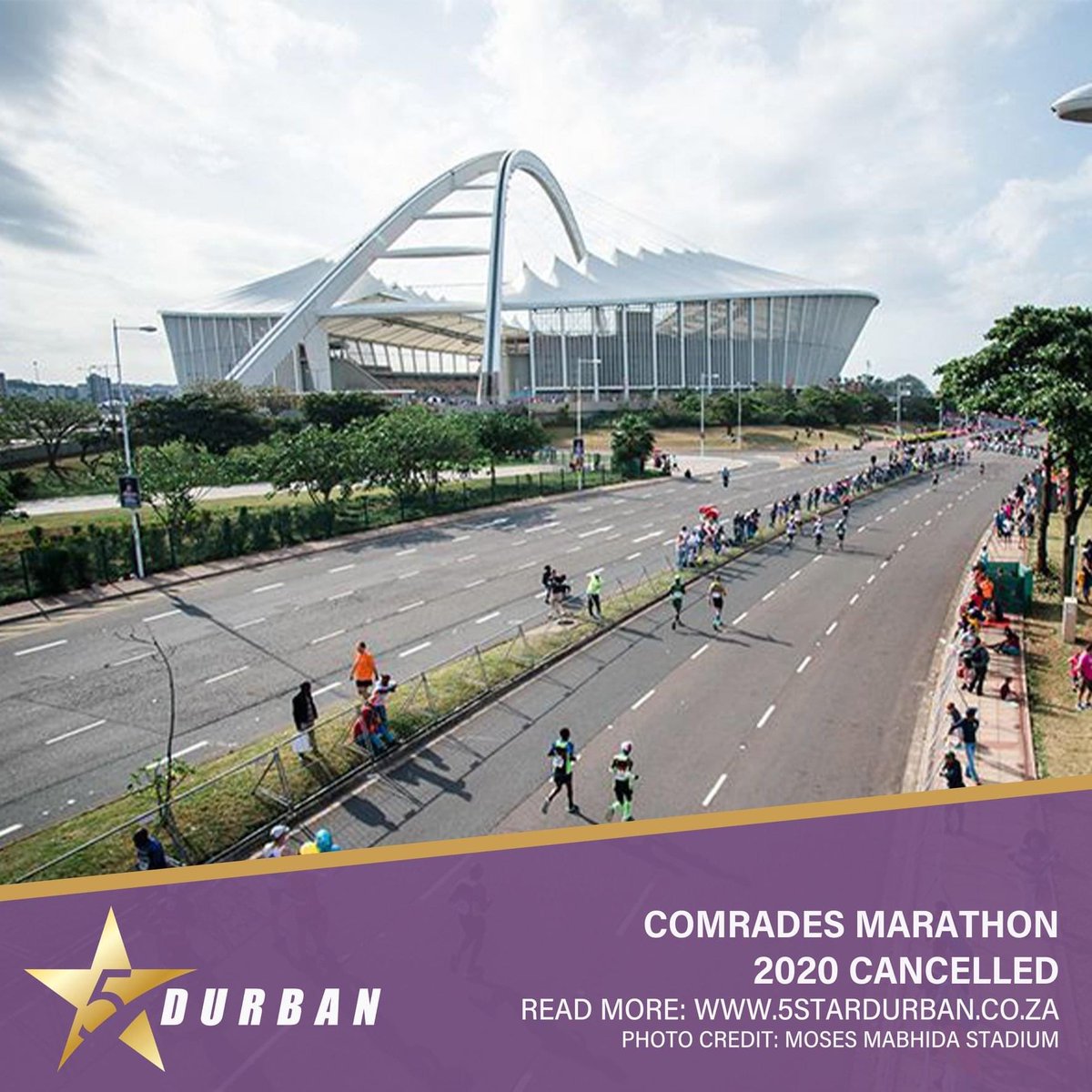 THE 2020 <a href="/ComradesRace/">ComradesRace</a> HAS BEEN CANCELLED!
Read More:
5stardurban.co.za/2020-comrades-…

Image: Moses Mabhida Stadium

#5StarDurban #Durban #News #Latest #Sports #ComradesMarathon