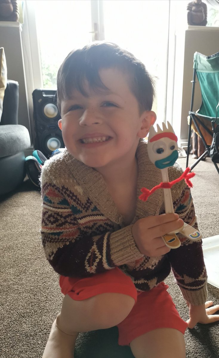 AlysonSharp8's tweet photo. Freddie's got his creative head on again today making his own 'Forky' @tis_senior https://t.co/3EFh5lkJ1Q