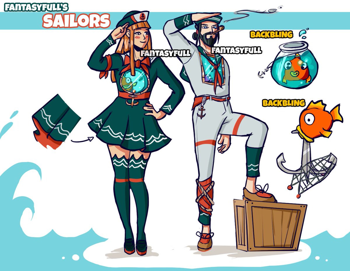 phantasyfull's tweet image. ahoy captain! 
these two sailors are made from the beauty of the sea. their body is a living aquarium🐟🌊! 
colored with the colorscheme of the season 3 teasers! 
hope you like it! enjoy!!