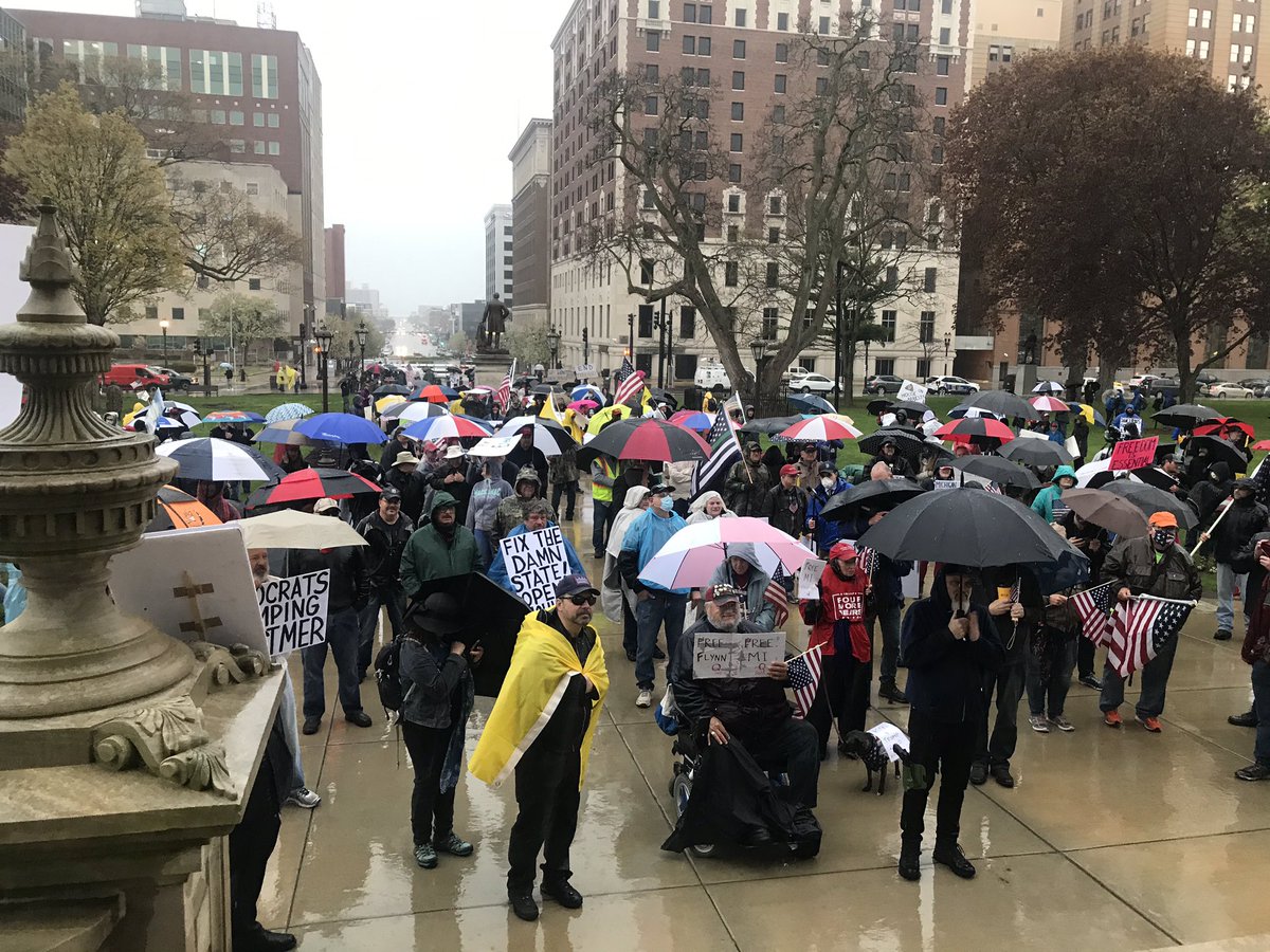 It’s raining pretty hard here in Lansing. I’ve spoken with a few people and the majority say they aren’t afraid of  #COVID19 and feel their rights are being infringed upon.