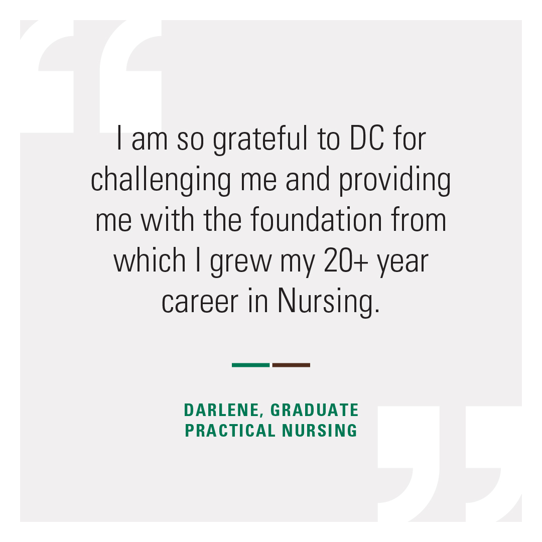 durhamcollege's tweet photo. "I am so grateful to DC for challenging me and providing me with the foundation from which I grew my 20+ year career in Nursing." โ Darlene. #NationalNursingWeek #ItsMyCalling https://t.co/9FHRlzo2D2