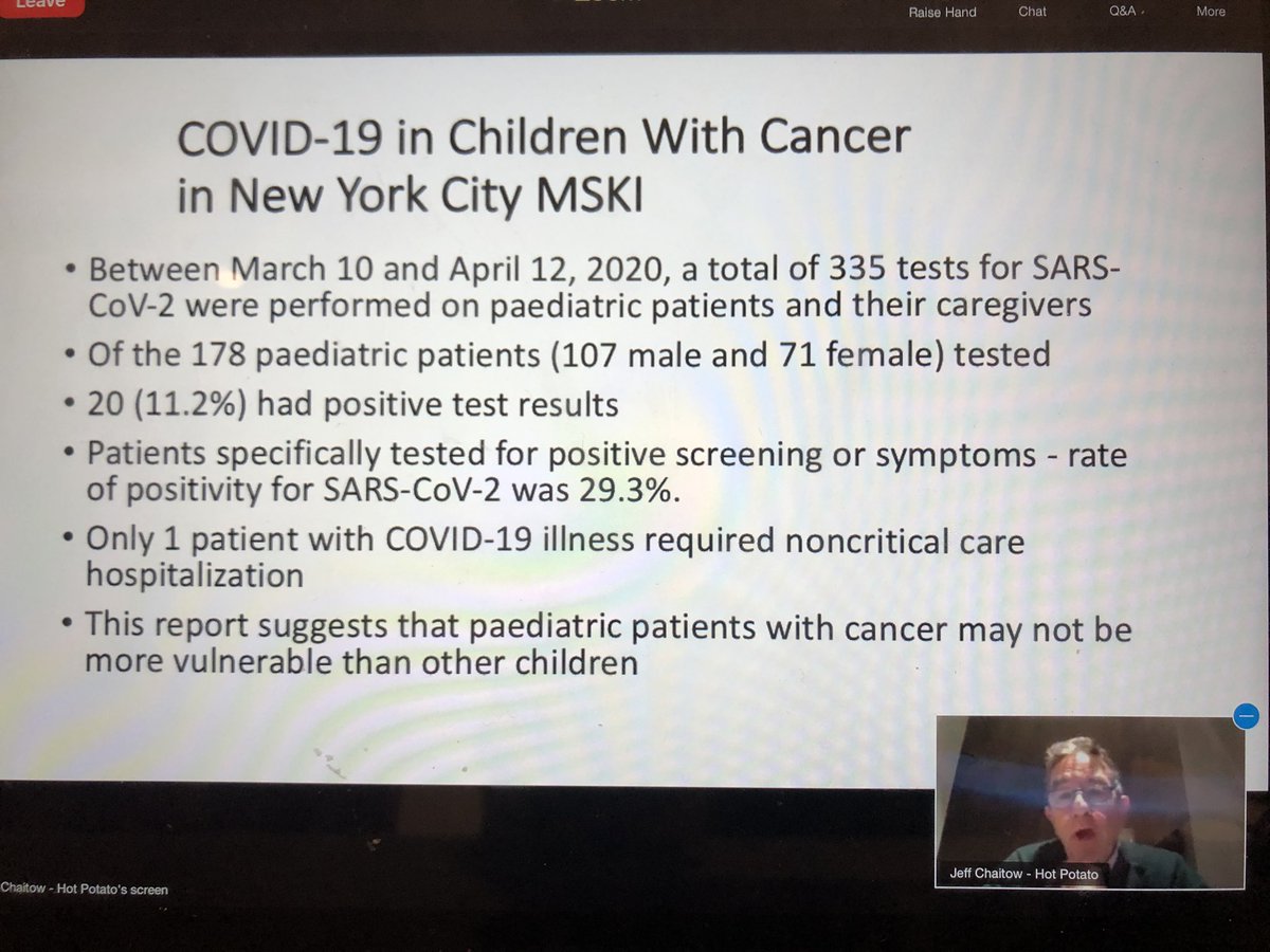 Dr Chaitow reports a study from the US was done on immuno-suppressed patients (like JIA kids are) with COVID and the initial signs are there is no huge difference between other cases. @JAFAforkids  #jafasymposium2020