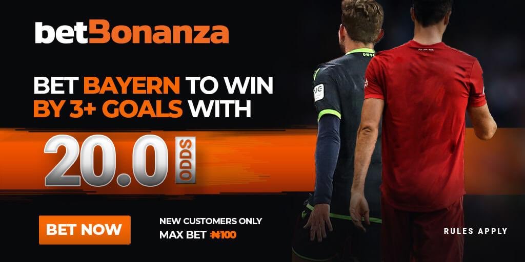 FarindokiOmar's tweet photo. Bundesliga resumes this weekend. Enjoy Boosted Odds by Multiplying Your Stake by 20.0 odds on @betBonanza
Bet on Bayern to dust https://t.co/cAvjvtJMSp by 3 Goals or more this Sunday

Sign up and bet now: https://t.co/cGuWhjbM4W

#betBonanzaBoostedOdds https://t.co/D2IkTs4GDB
