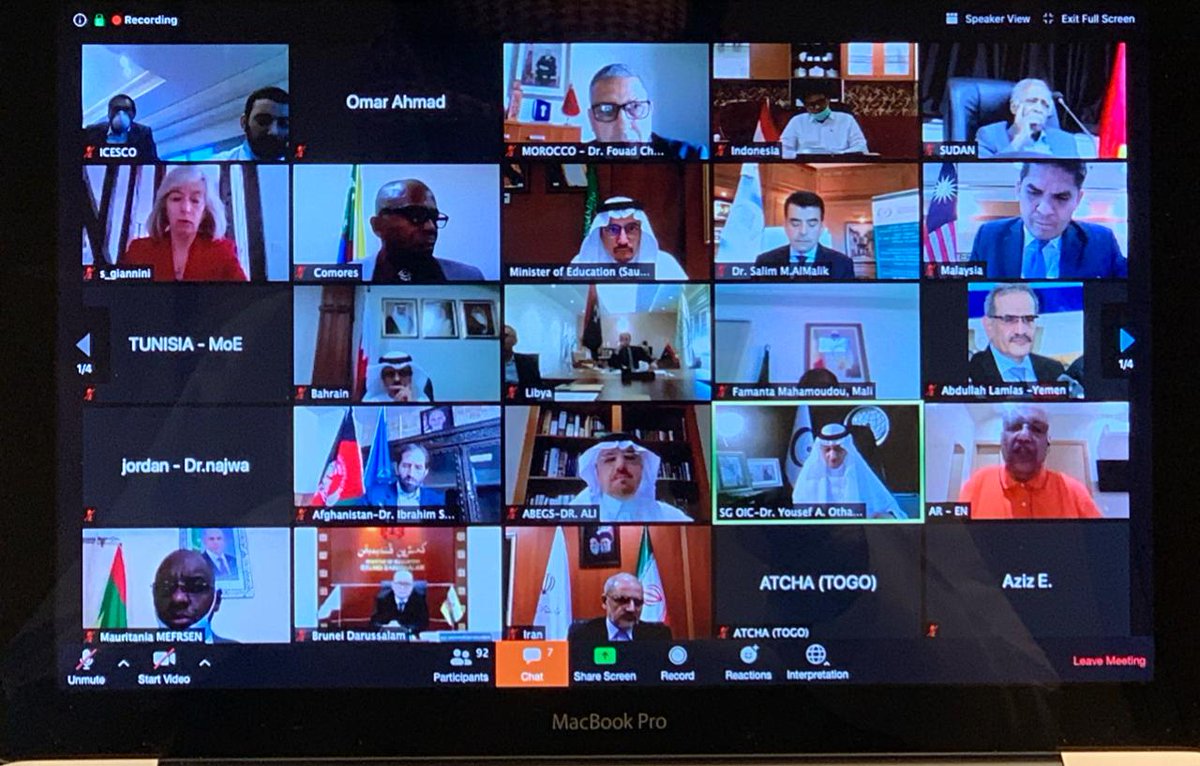 moe_gov_sa's tweet photo. #يحدث_الآن..
#وزير_التعليم يترأس المؤتمر الاستثنائي الافتراضي لوزراء التعليم والتربية في دول "الإيسيسكو"؛ تحت شعار "المنظومات التربوية في مواجهة الأزمات والكوارث -كوفيد19"، بمشاركة ٤٣ دولة و١٢ منظمة دولية. https://t.co/ERBL88dsVx
