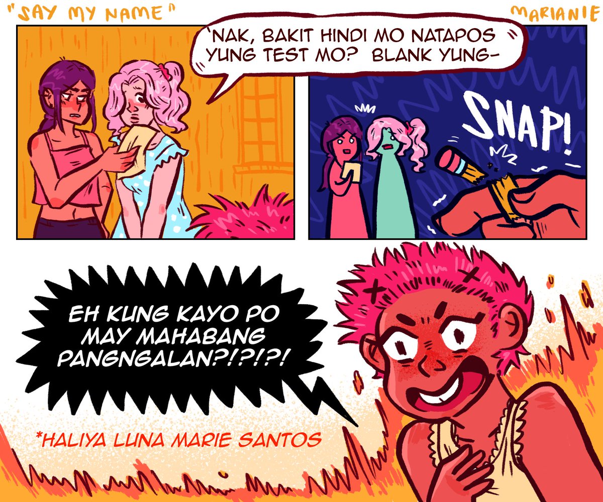 Strip # 2: Say My Name  May May's full name is Haliya Luna Marie cuz she was found under the moon!  Cool but hassle  I personally can't relate cuz I have a short name so sending love to all my long-named frens  #artph  #MgaNanayNiMayMay  #maynananggal  #mermay  #comics