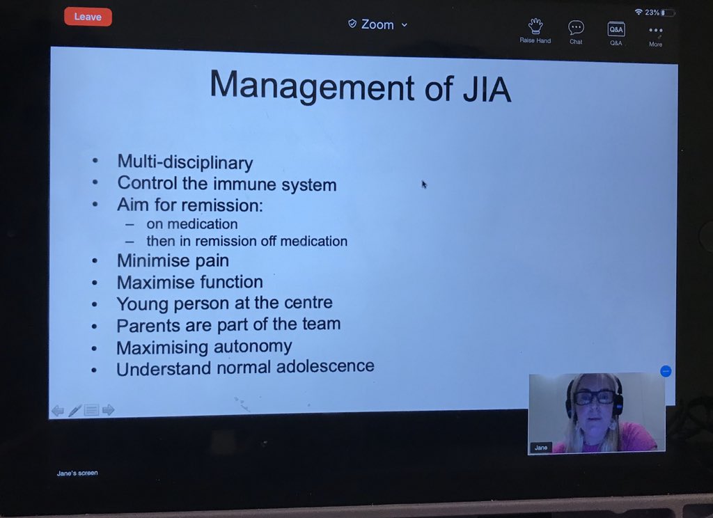 Next expert speaker is  @DrJaneMunro of Melbourne’s Royal Children’s Hospital about the issues and advances in treatment of JIA.This is how the condition is managed.There is no definitive cure. @JAFAforkids  #jafasymposium2020