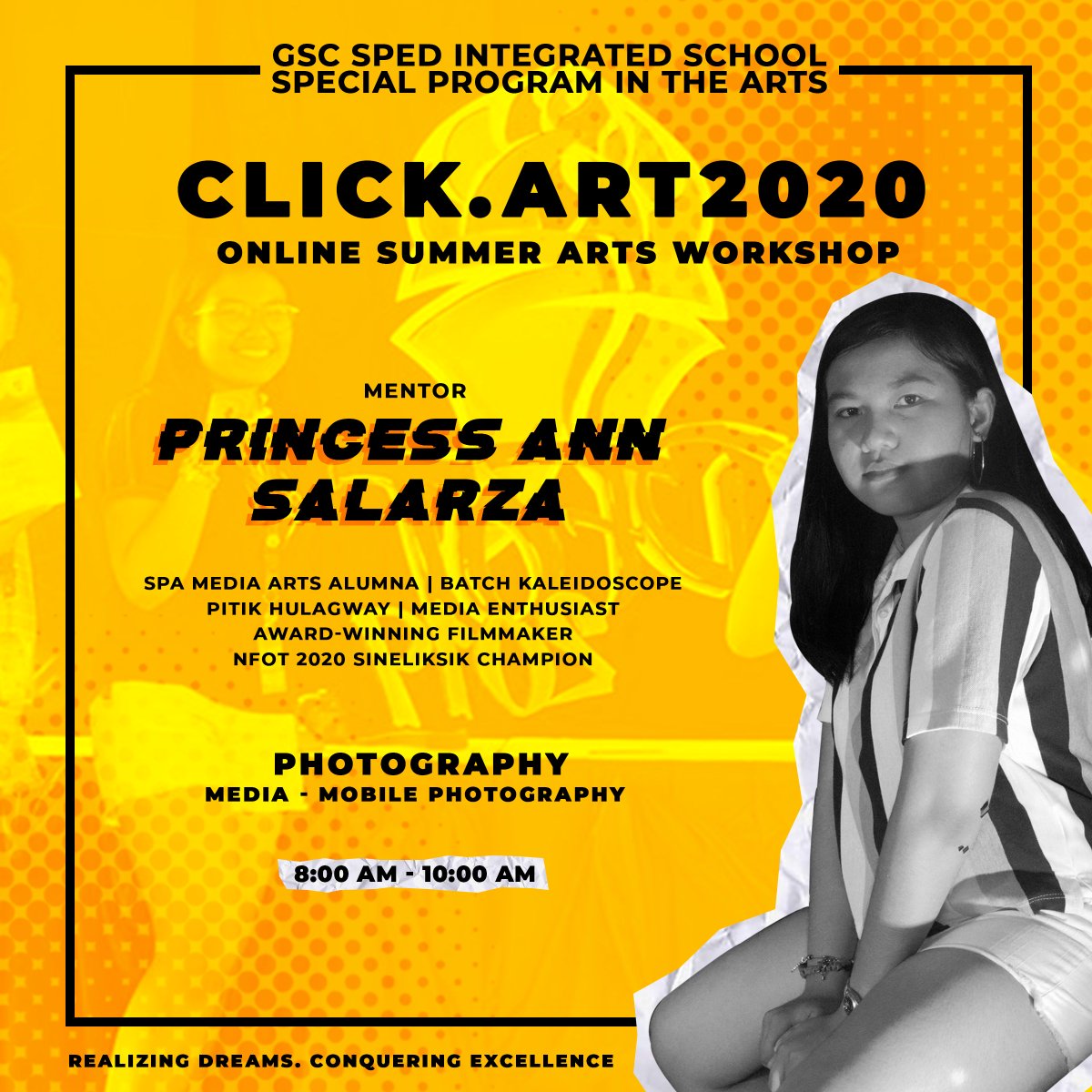 SPED_SPA's tweet photo. The Media Arts Discipline offers a 10-day long workshop on Mobile Digital Production and Photography to further enhance and develop the artistic skills of youth guided by our distinguished mentors in the field of Media Arts.
#RealizingDreamsConqueringExcellence
#CLICKART2020 https://t.co/uL6xzbx7l5