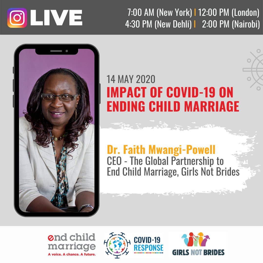 GirlsNotBrides's tweet photo. Our CEO @fmwangipowell will be joining @GPChildMarriage's Global Coordinator @NankaliM on Instagram live today to talk about the impact of #COVID19 on #childmarriage. 

Head over to our Instagram to join the discussion.
https://t.co/uQ84Mkvbbl

Don't miss it! 📱⏰🔊 https://t.co/LLjffBZKkW