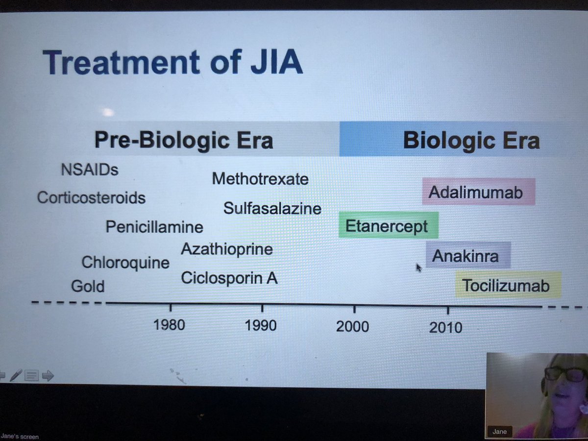  @DrJaneMunro about treatment of JIA; and the changes.Biologics play a big part now, Nylah has just started Adalimumab (Humira) which is thankfully PBS funded ($1200 a shot otherwise!)Gold was once used!!!!