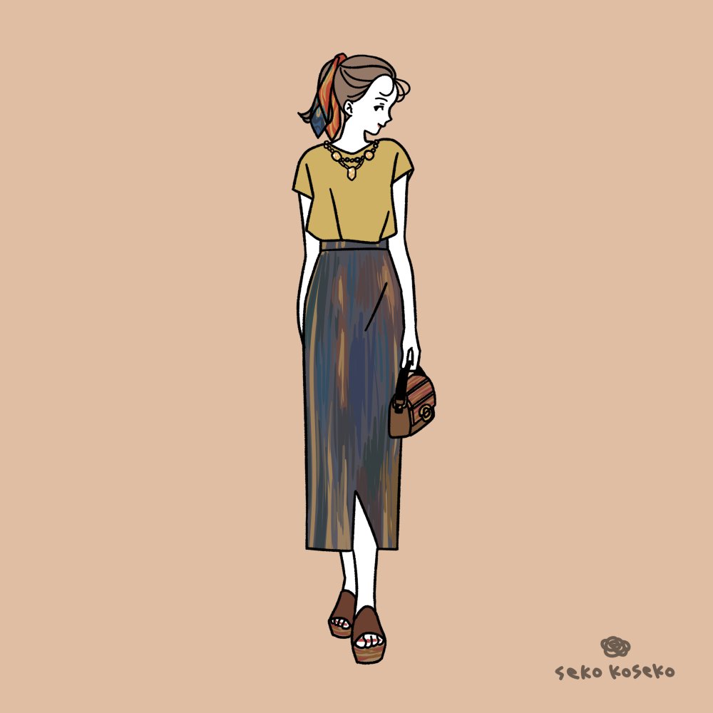 1girl solo shirt skirt ponytail simple background yellow shirt  illustration images