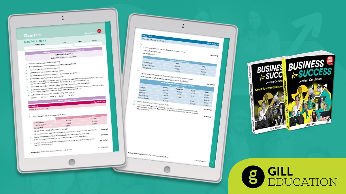 GillEducation's tweet photo. #BusinessforSuccessLC class tests facilitate #SMART goal planning & support #LCexam prep. Tests are designed to reflect the requirements of both #HL & #OL exams; with short & long questions included for both levels. https://t.co/VuDIIj5Lt4 https://t.co/Fz2oIu0Xvc