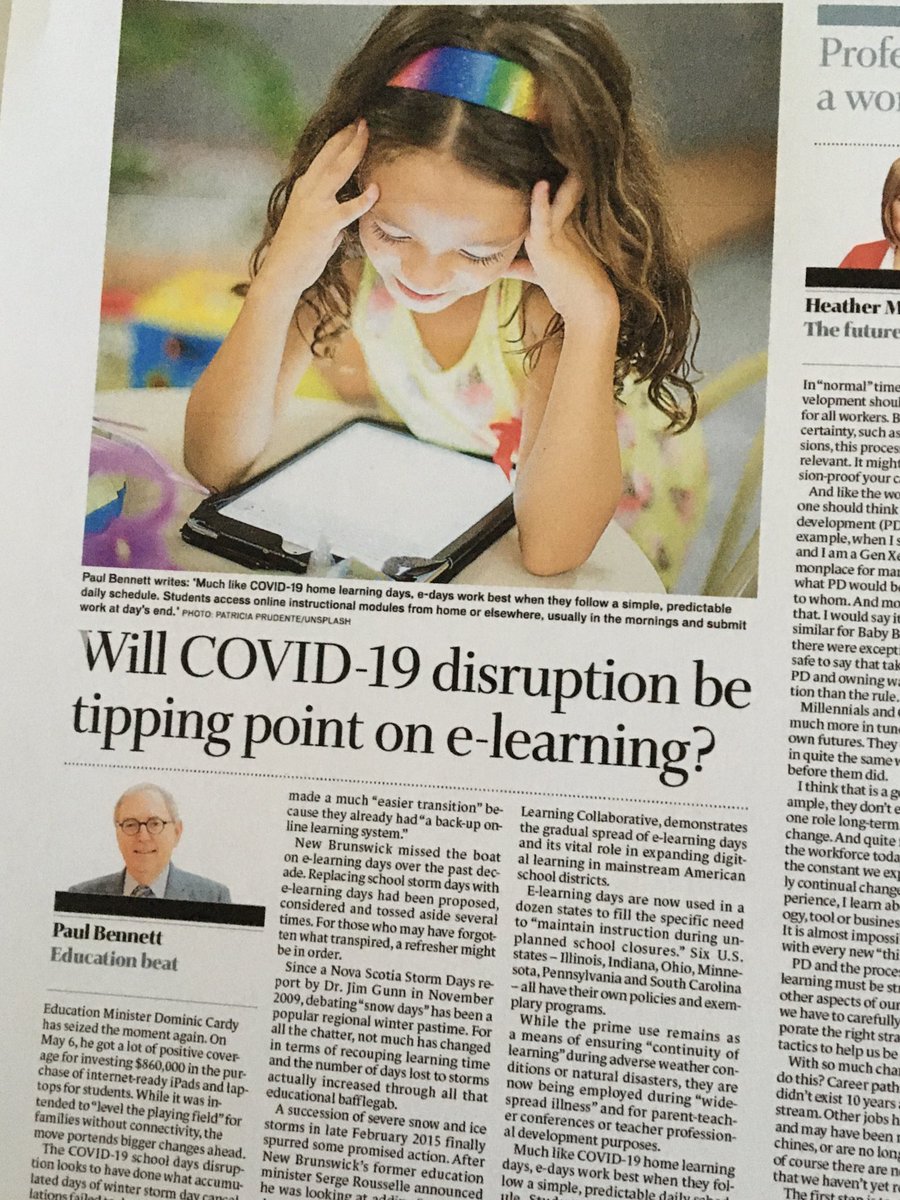 Educhatter's tweet photo. COVID-19 School Disruption Impact: Will the Great Disruption be the ‘tipping point’ for the implementation of E-Learning Days? Great photo accompanying my latest @TJProvincial column #nbed #nbpoli #cdned #edtech #elearningdays #snowdays https://t.co/deJOwG7mqr