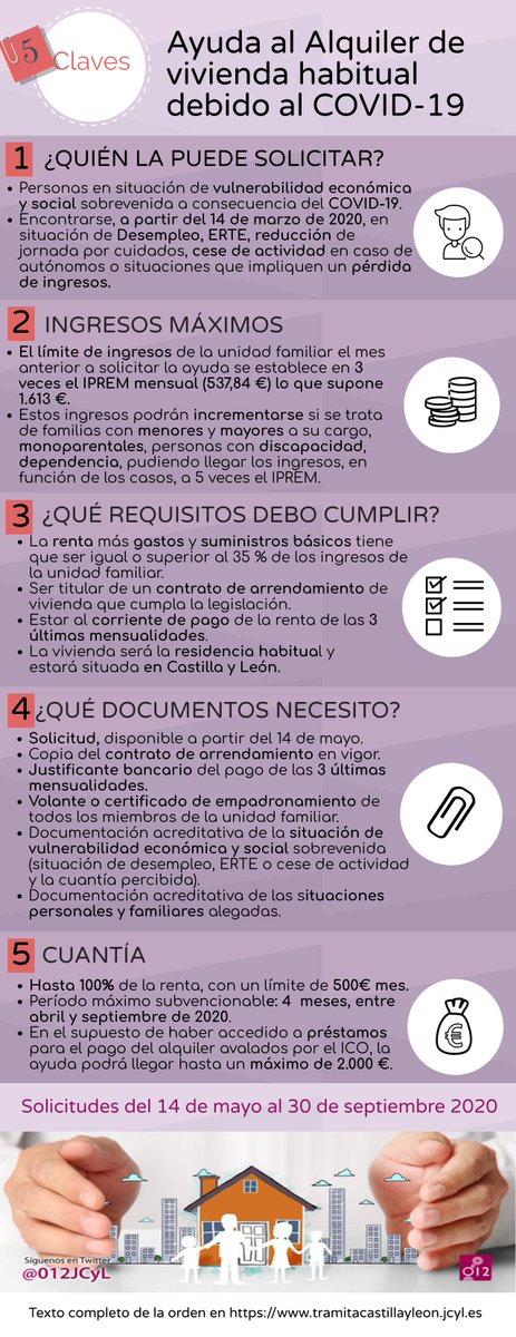 012jcyl's tweet photo. Claves de las #Ayudasjcyl para contribuir a minimizar el impacto económico y social del COVID-19 en los alquileres de vivienda habitual. Presentación a partir del 14 de marzo  https://t.co/1MWAf0ymfJ https://t.co/xJyYvVnd4T