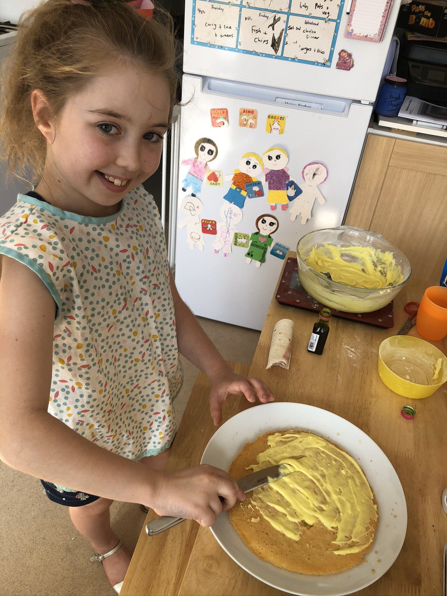 Mrs_NBarber's tweet photo. @EGPA_Y3_4 Maisy has been learning how to bake a cake by herself. She measured all the parts out, mixed it together, buttered the tins, iced and decorated. I can confirm it tased delicious 😋 https://t.co/MBHHy2chma