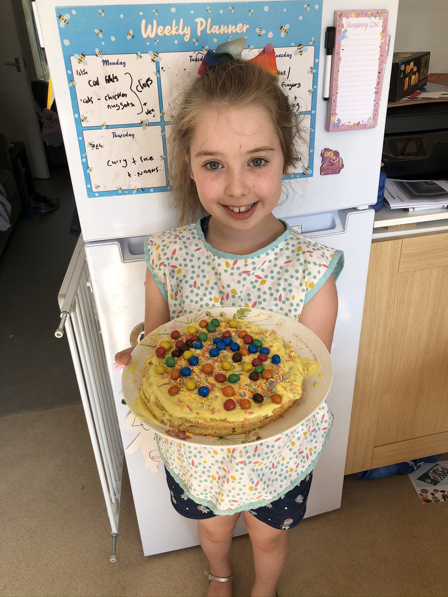 Mrs_NBarber's tweet photo. @EGPA_Y3_4 Maisy has been learning how to bake a cake by herself. She measured all the parts out, mixed it together, buttered the tins, iced and decorated. I can confirm it tased delicious 😋 https://t.co/MBHHy2chma