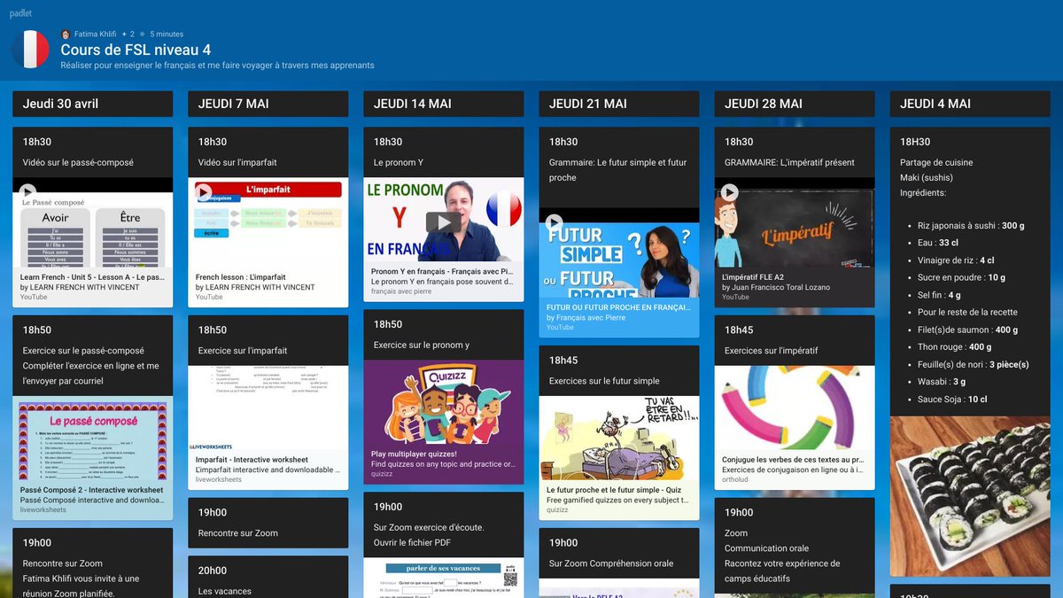 MadameFatimaK's tweet photo. La continuité des apprentissages en #FSL #FLE avec @TCDSB_FSL grâce au @padlet  #ContinuitePedagogique #FrenchinToronto #LINC #NCLC @TutelaCanada #classeinversée #OnyxOn #zoomclass https://t.co/feho8BdmTI https://t.co/fMpb1oI2vV