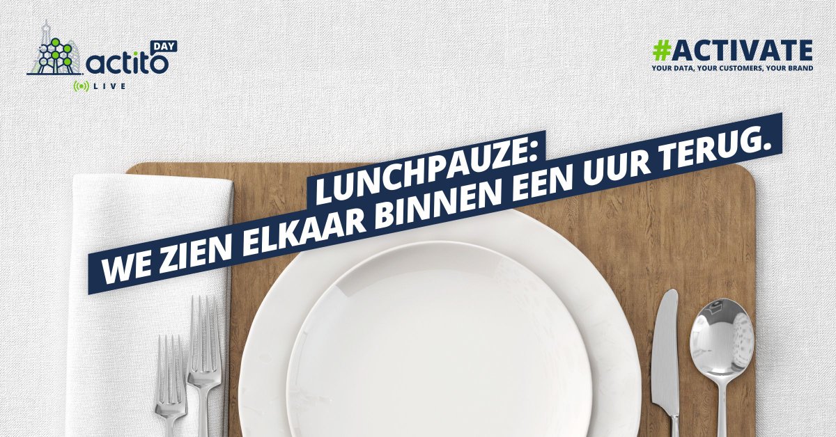 Oké, even pauze! We zijn terug live op de Actito Day Live om 13h30, om de trend van de knallende voormiddag verder te zetten. Marketing automation bij een topbank, data visualisatie en website conversies: het komt allemaal nog aan bod! bit.ly/2JRgiZj