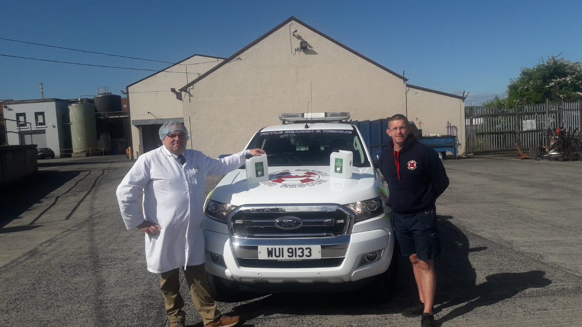 Tony Mc Menamin from Foyle Search and Rescue with our Production Director Norman Miller. Tony was in to collect sanitiser and other equipment we were donating. Everyone at Foyle Search and Rescue do a great job - thanks.