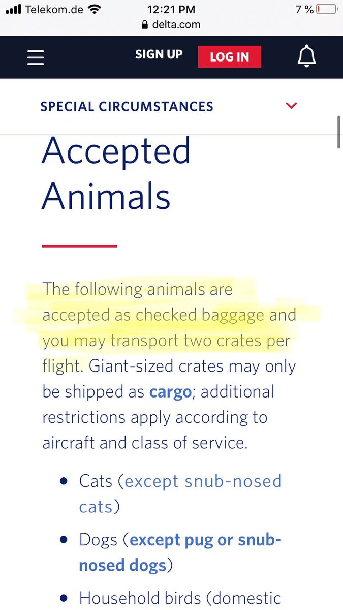 maria_foxynerd's tweet photo. @Delta why will no one respond! We are a Military family not allowed to check in our second pet, even though website says otherwise. Forced to send cargo but thts n out an option per cargo. https://t.co/S43jrx22dk