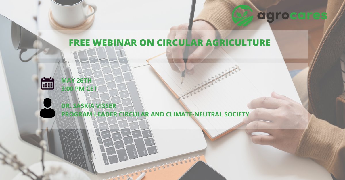 Join our free webinar on Circular Agriculture by Dr Saskia Visser and find out how AgroCares technology can help you monitor #nutrient flows in a circular system! 

Register here: bit.ly/3cxvzvc 

Date: 26th of May
Time: 3 PM CET
Duration: 1 hour