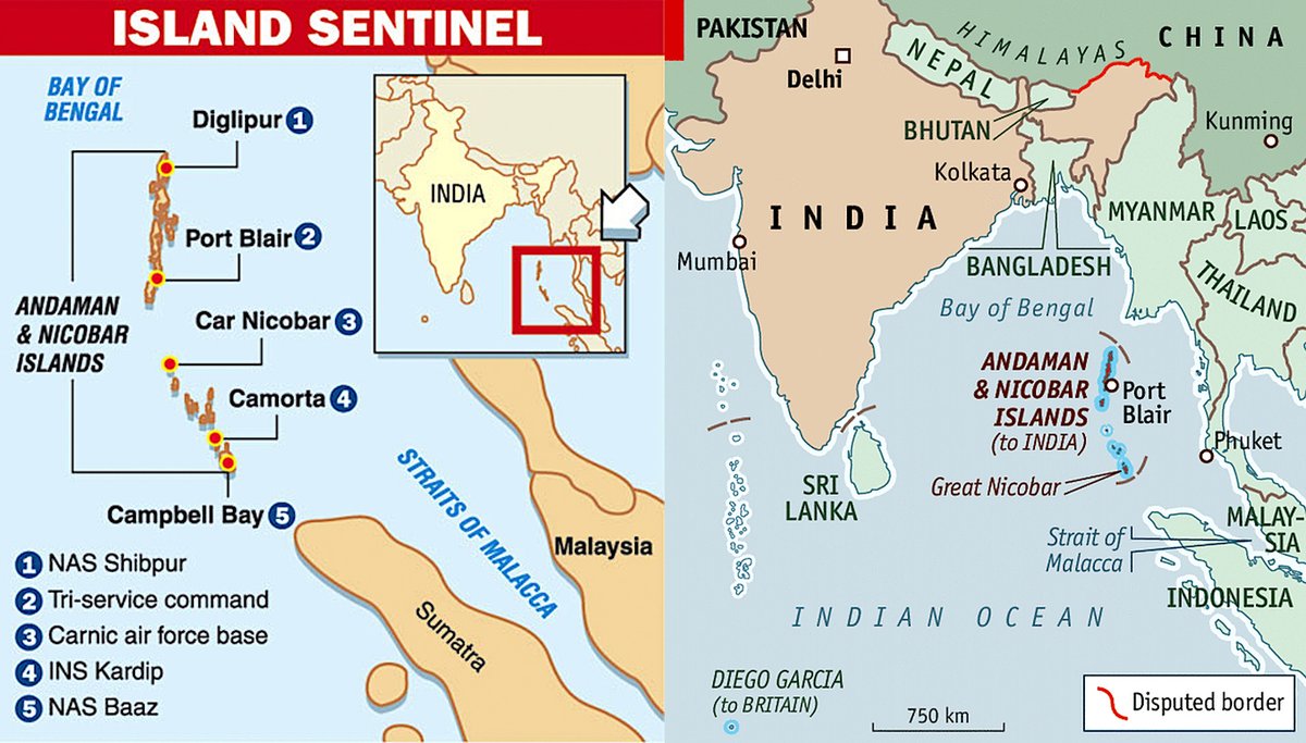 5: Some maps of the  #IndoPacific:A)  #Indian military basesB) Andaman & Nicobar islandsC) Great power competition in the Indian OceanD) Securing the oil supply chain for  #China