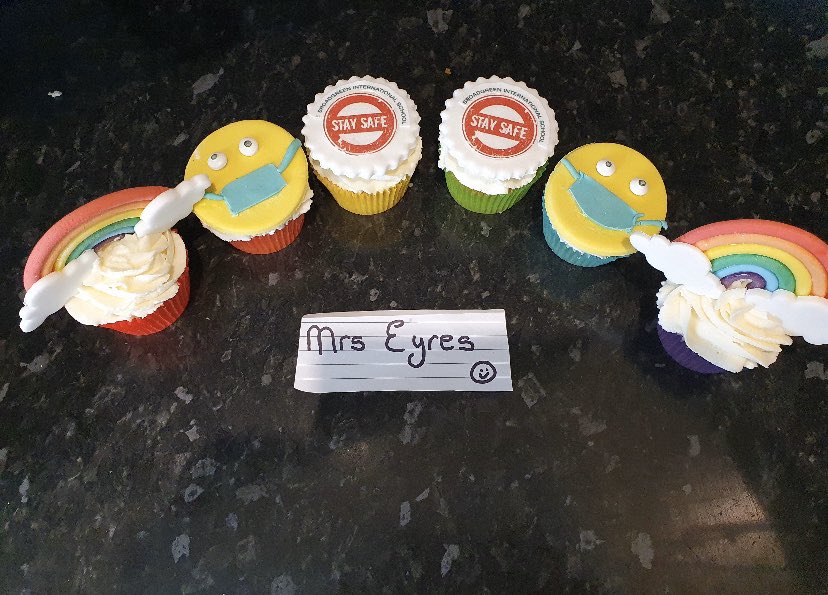 BgisN's tweet photo. The talented Mrs Eyres beautiful cakes for our Broadgreen Bake Off @BGreenIntSchool. We really hope you are all staying safe. #rainbows #numeracyday https://t.co/3jAgZZutKa