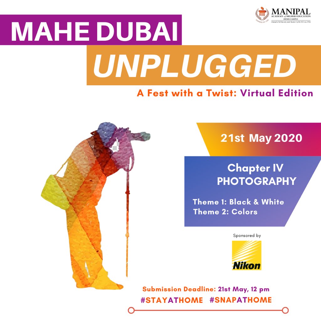 ManipalDxb's tweet photo. We are amazed by all the incredible entries we have received so far! And we want to see more of that creativity shine in next week’s themes, ‘Black & White’ and ‘Colors’
Email your entries to unplugged@manipaldubai.com.
#StayAtHome #SnapAtHome https://t.co/bvVRl8vvgo