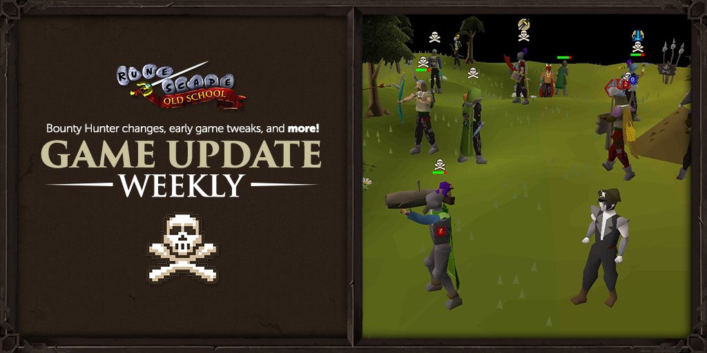 It's game update day! Find all the details here:  https://osrs.game/bh-changes This week's update includes some tweaks to Bounty Hunter, early game changes, and more.