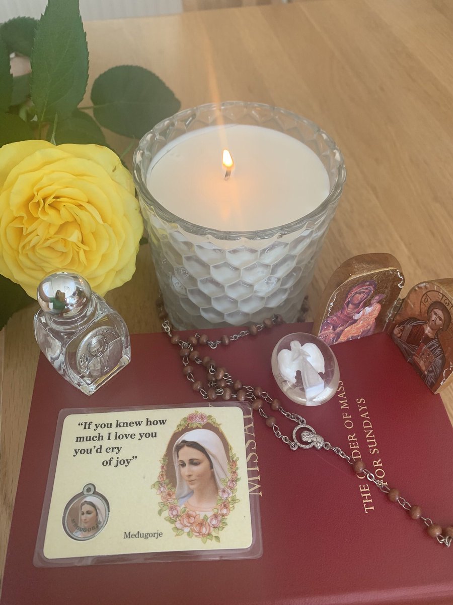 cardinal_re's tweet photo. We visit the home of Annie in S5 today as she shares her lovely #MiniMayAltar with us, featuring holy water from Rome,the missal &amp; rosary beads were  gifts from her First Communion &amp;  medal, prayer card &amp; plaque were gifts from pilgrimages to Medugorje #MonthofMary 👑🌸🙏🏻 @CN_HS https://t.co/8lSchzwsaS