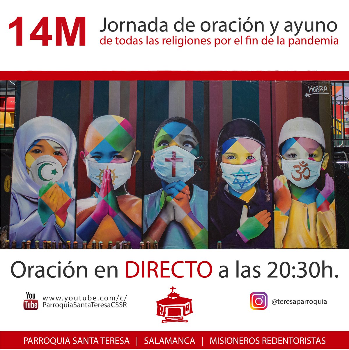 Hoy a las 20:30h. nos unimos a la Jornada Mundial de Oración y ayuno de todas las religiones por el fin de la pandemia. Desde nuestros canales de YouTube e Instagram #14M #oración
