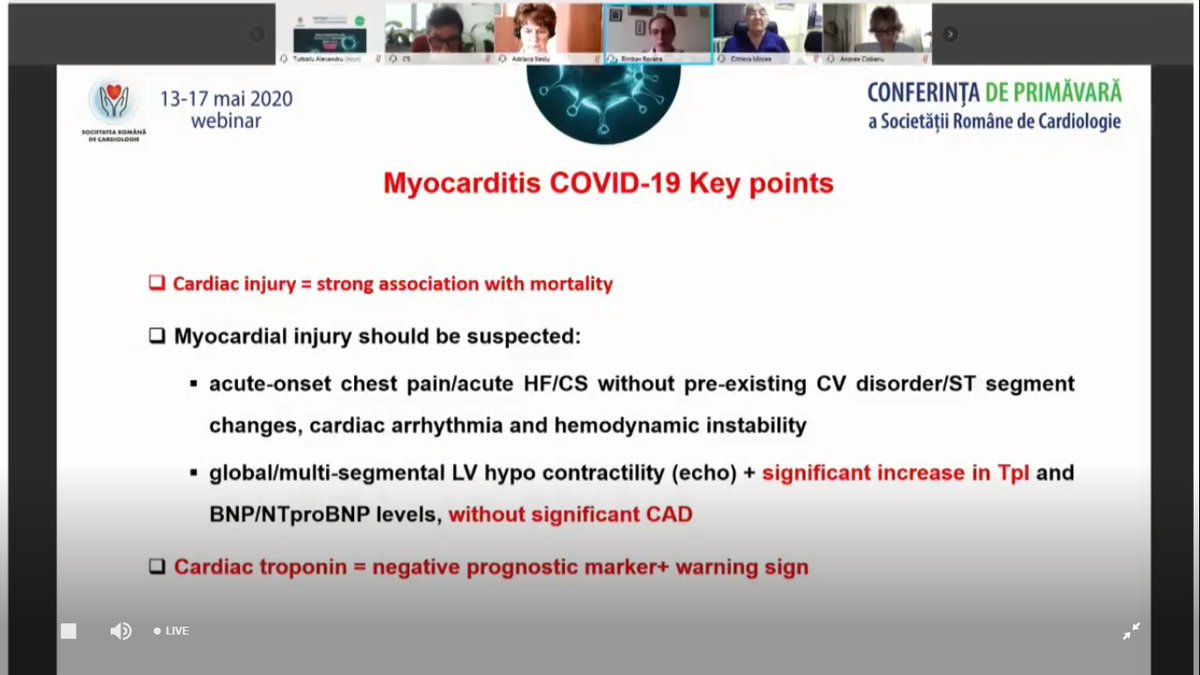 SRCCardio's tweet photo. AFECTAREA CARDIOVASCULARĂ ÎN #COVID19 ~ Moderatori Dr. M. Cinteză, Dr. C. Sinescu ~ Invitati Dr. A. Ciobanu, Dr.R. Rimbaş, Dr.R. Ciudin, Dr. A. Ilieşiu ~ Conferinta de Primavara 2020 ~ https://t.co/Aoqh1enqyw ~ #CNP #GL2020 #ROCardio  @ESCardioNews https://t.co/TsQPrYuBkw